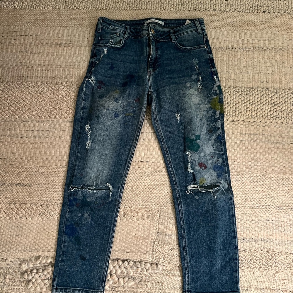 Zara Blue Distressed Ankle Jeans